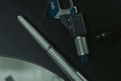 Micrometer on a table for thickness measurement operation